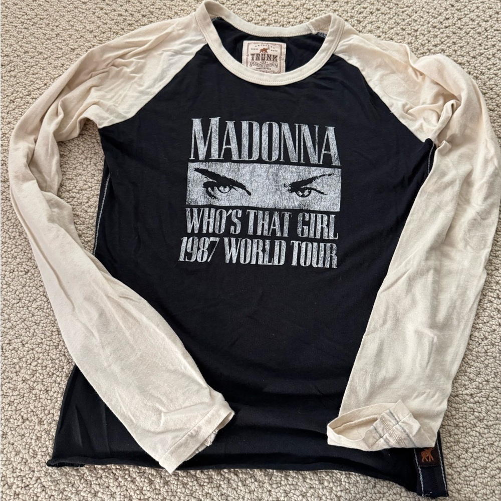 EUC Madonna Trunk Ltd Black and Cream Graphic Long Sleeve Tee